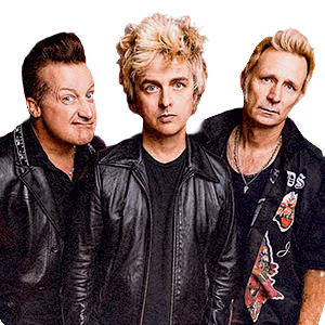 The three members of the band Green Day posing together.