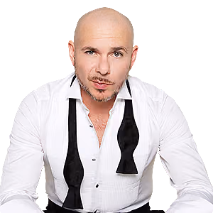 Pitbull wearing a white dress shirt with an untied black bow tie around his neck.
